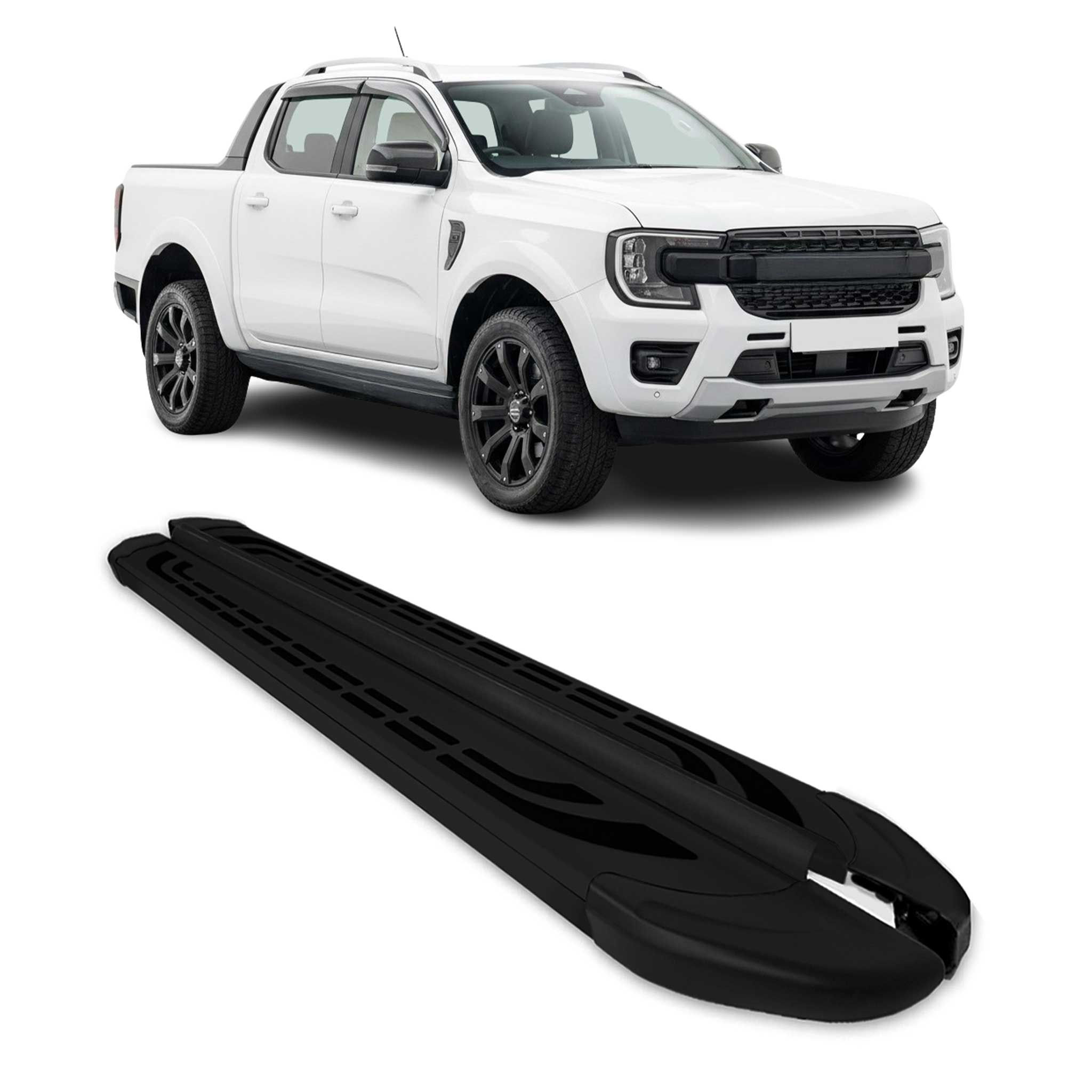 Marchepieds Latéraux Pédale pour Ford Ranger T6 2022-2026 DoubleCab Noir Alu 2x