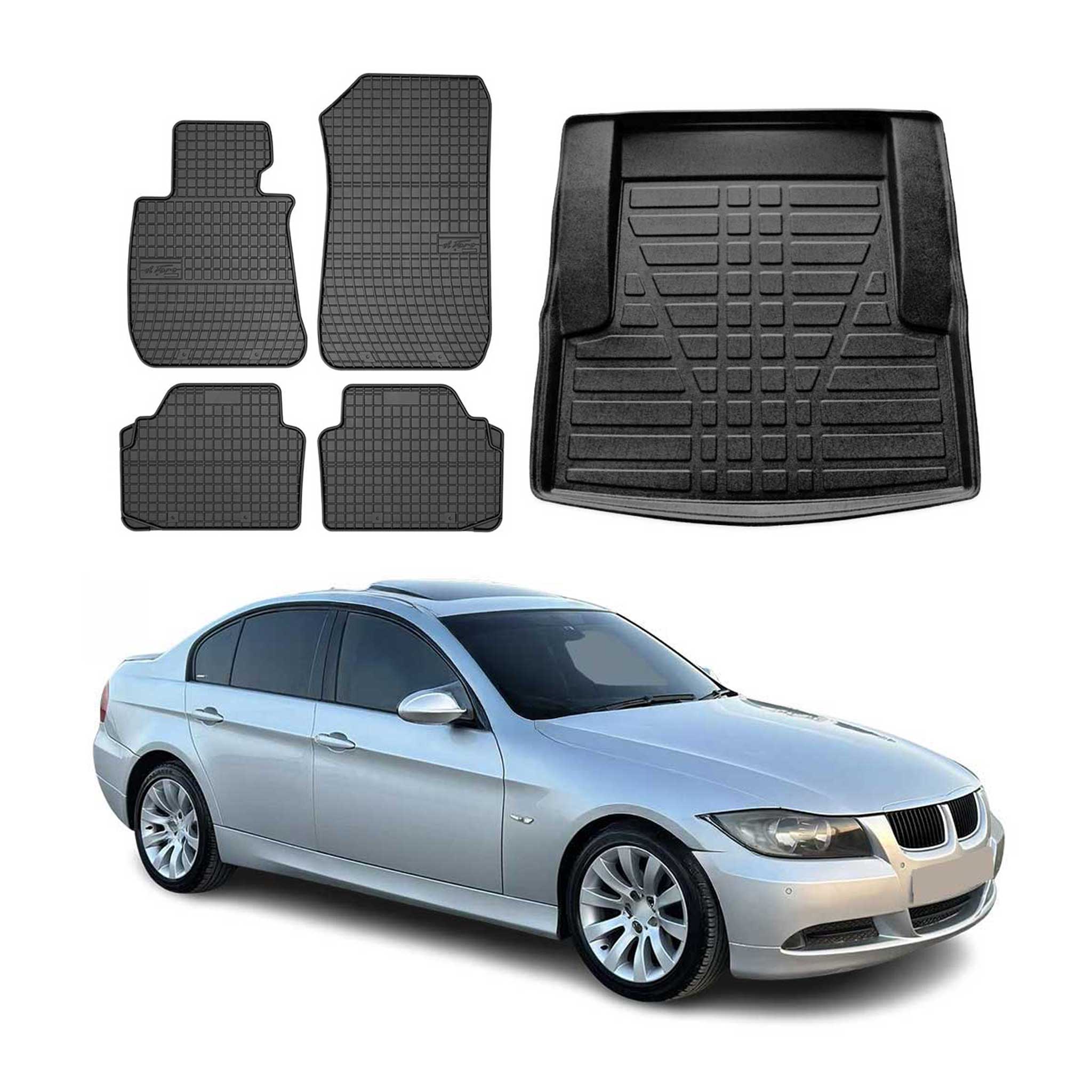 Kit Tapis de sol et coffre pour BMW Série 3 E90 Berline 2004-2011 Noir TPE