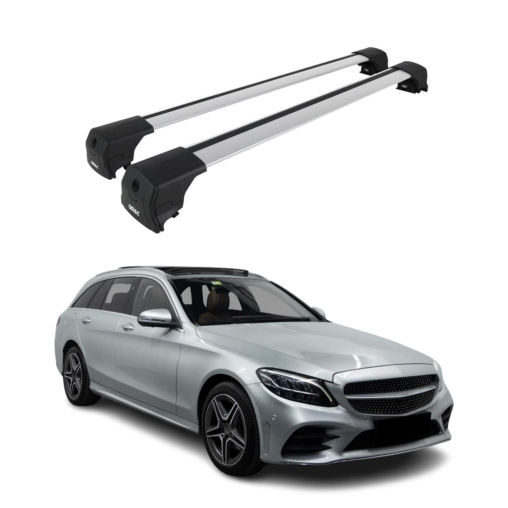 Barres De Toit pour Mercedes Classe C S205 Break 2014-2021 ABE Aluminium Gris