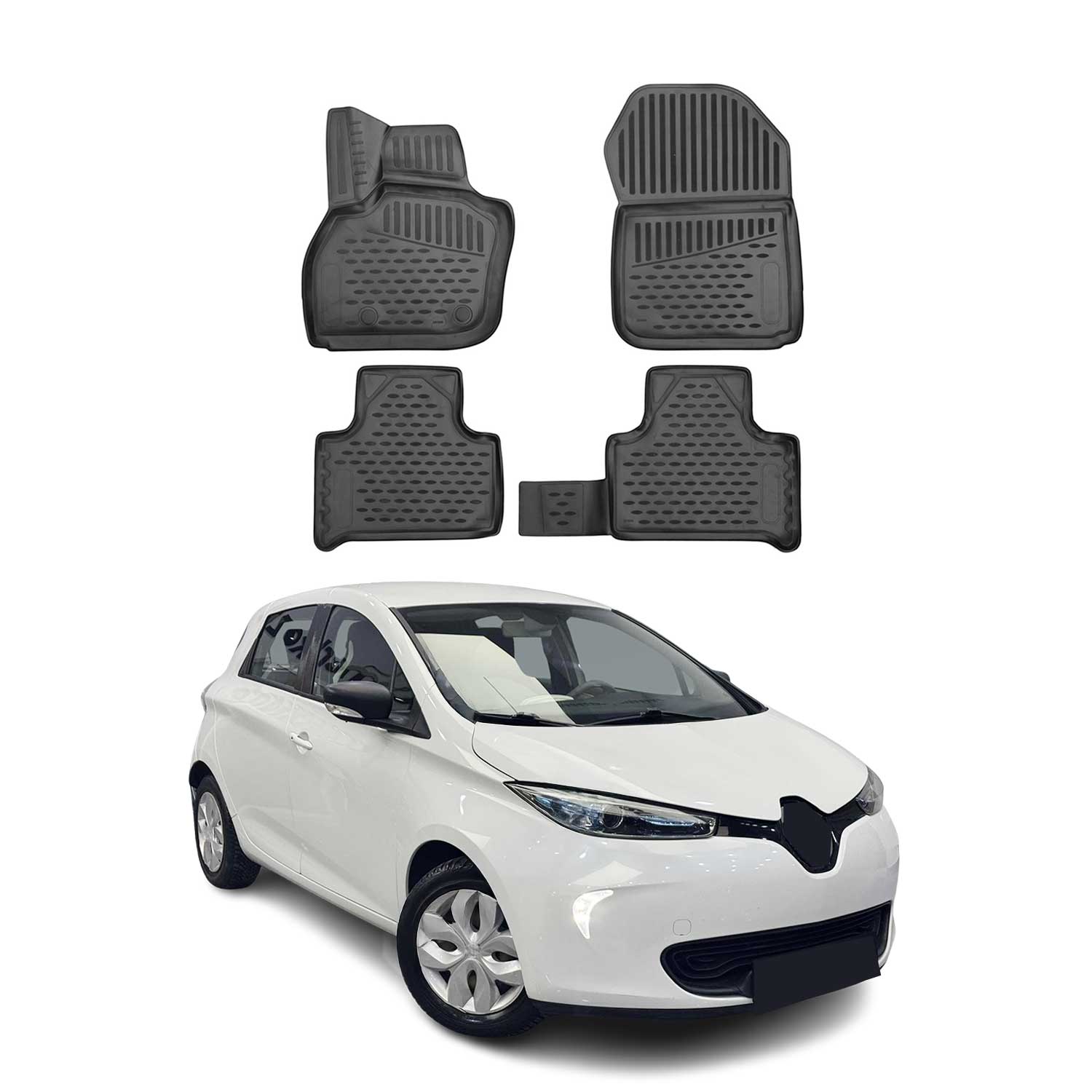 OMAC Tapis de sol pour Renault Zoe 2012-2021 sur mesure en caoutchouc Noir