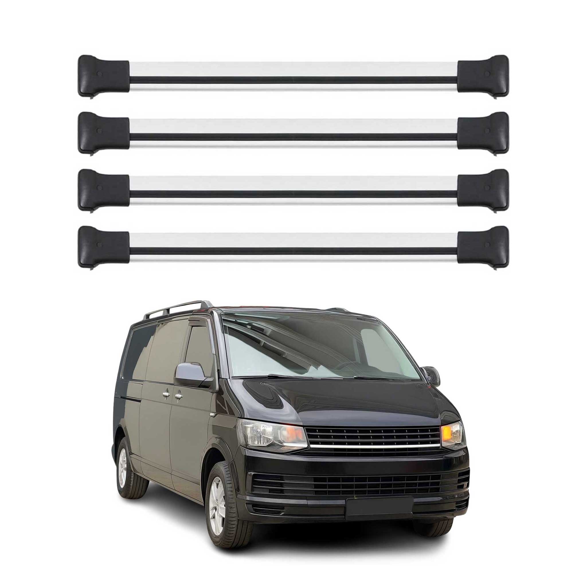 Barres de toit pour VW T5 T6 Transporter Multivan Caravelle 2003-24 Alu Gris 4x