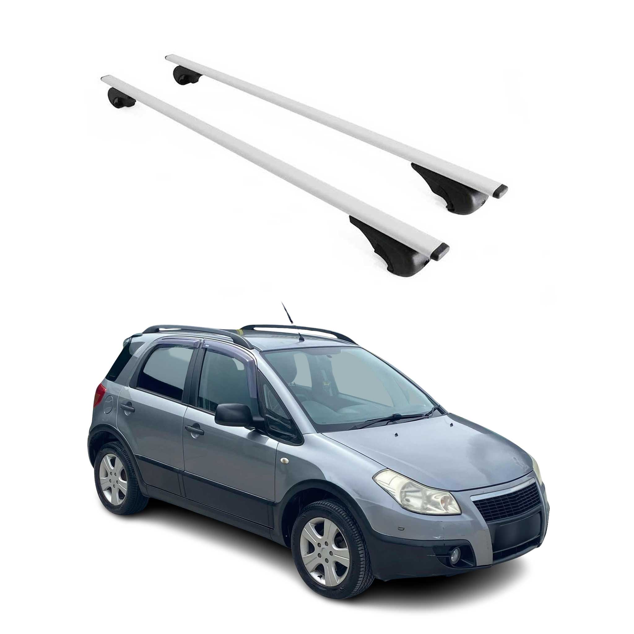 Barres de toit Transversales pour Fiat Sedici 2006-2015 Fer Argent