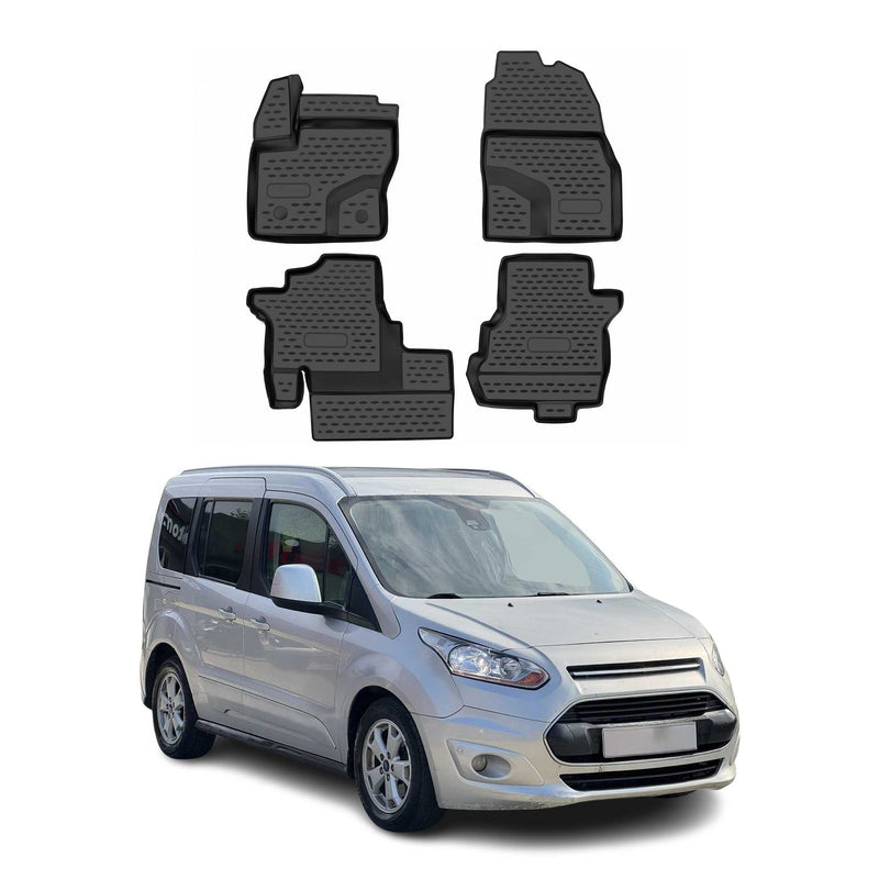 Tapis de sol pour Ford Tourneo Connect V408 2014-2021 caoutchouc TPE 3D Noir 4x
