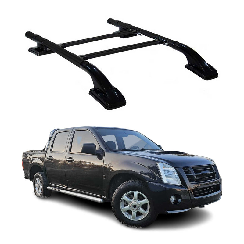 KIT Barres de toit trans+long pour Isuzu D-Max 2006-2012 Aluminium Noir