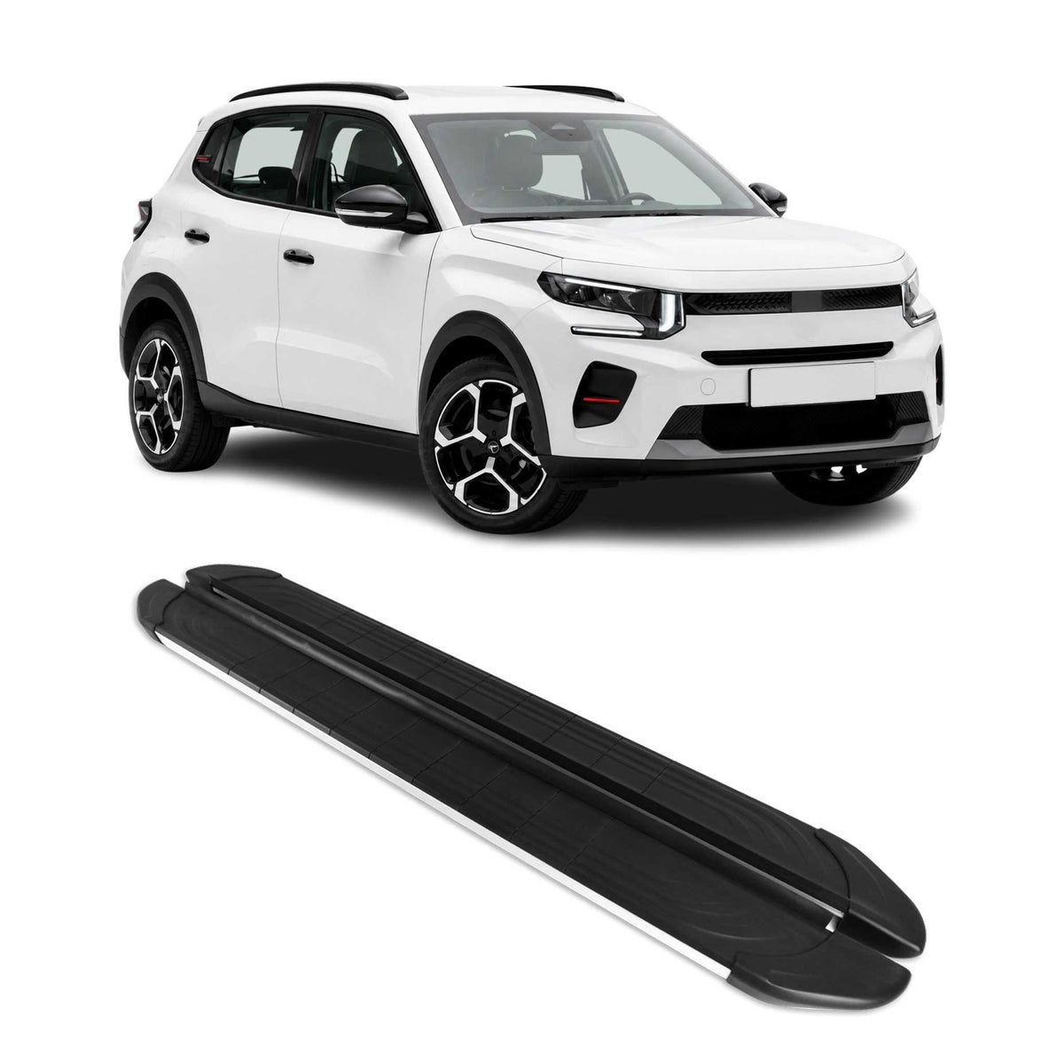 Marchepieds Latéraux pour Citroen e-C3 2024-2026 Aluminium Gris Noir 2Pcs