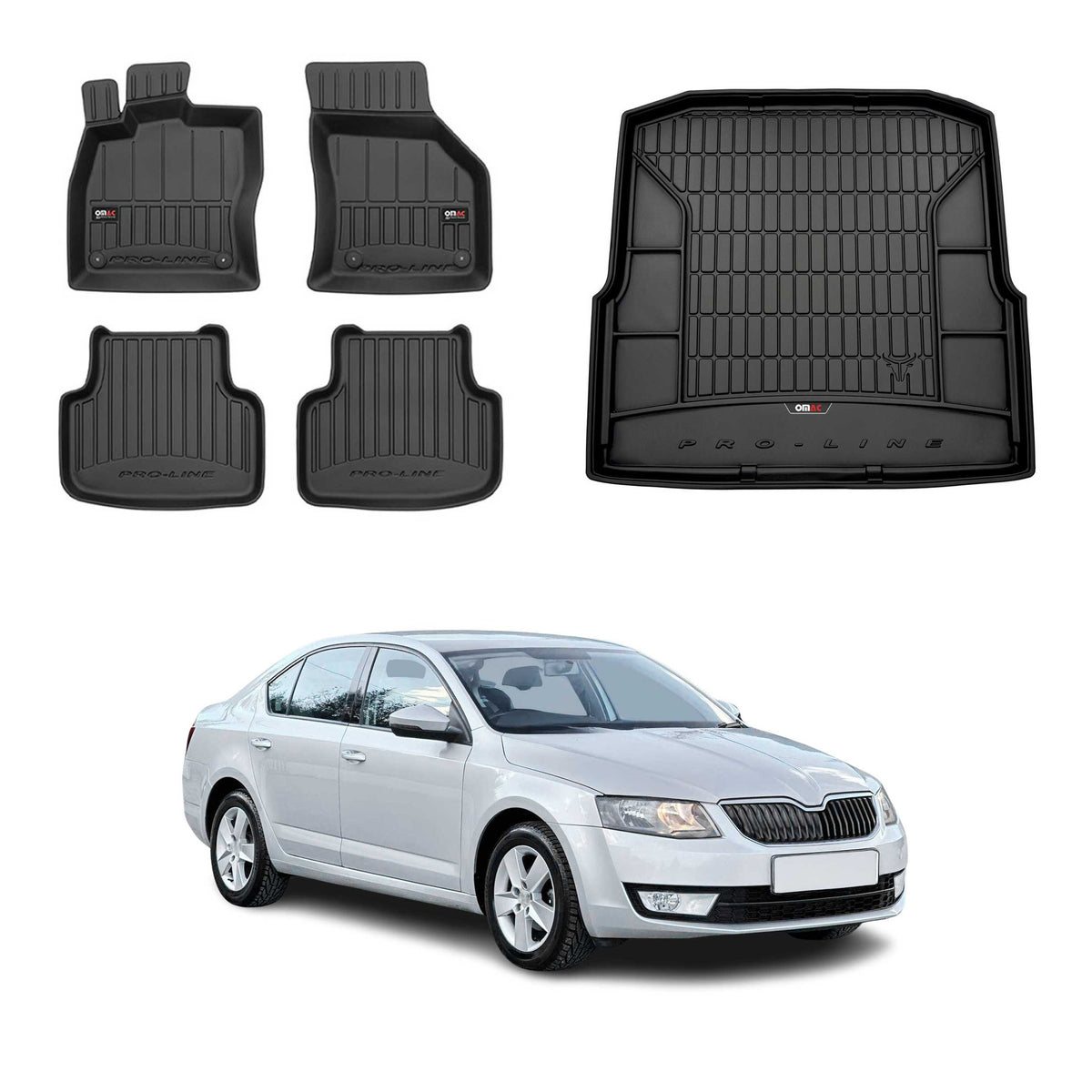 Kit Tapis de Sol et Coffre pour Skoda Octavia Break 2012-2019 Noir TPE