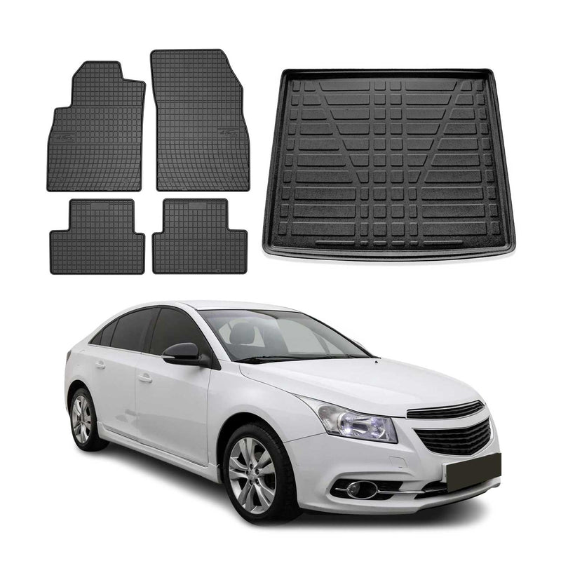 Kit Tapis de sol et coffre pour Chevrolet Cruze 2009-2024 Berline TPE Noir