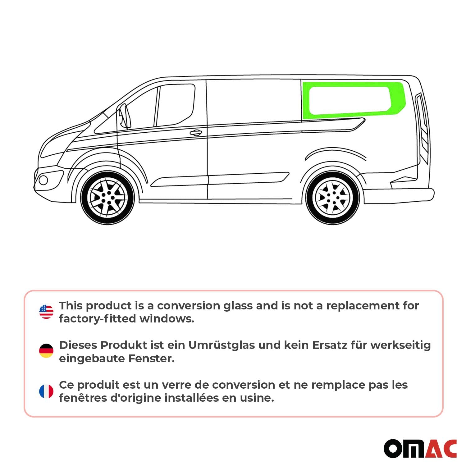 Vitre Porte pour Ford Transit Custom 2013-2024 L2 Long  Gauche non coulissante