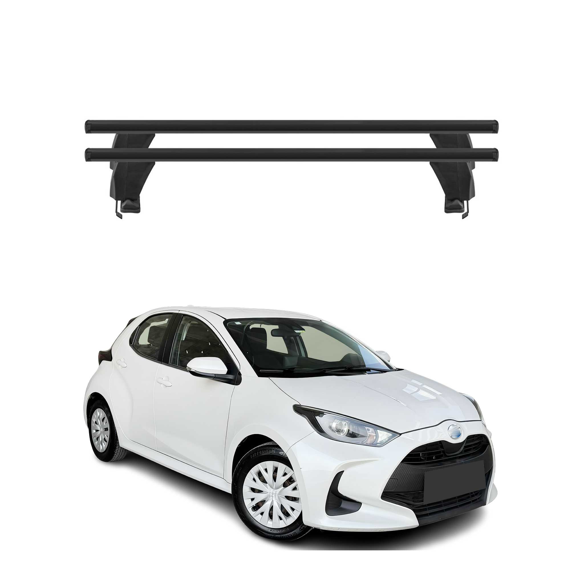 Menabo Barres de toit transversales pour Toyota Yaris 2020-2026 Alu Noir 2x
