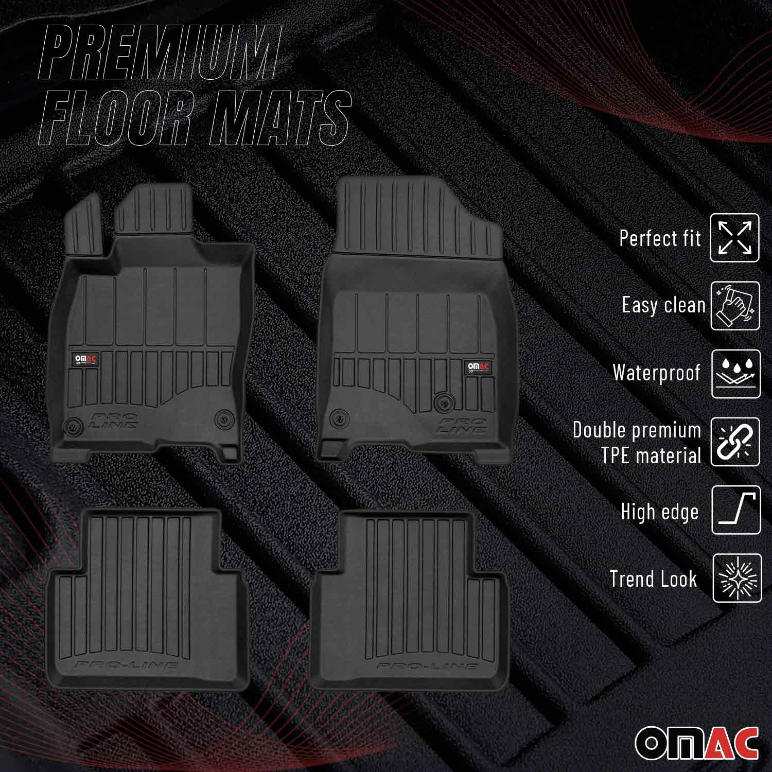 OMAC Tapis de sol en caoutchouc pour Honda Civic X 2017-2021 Noir Premium