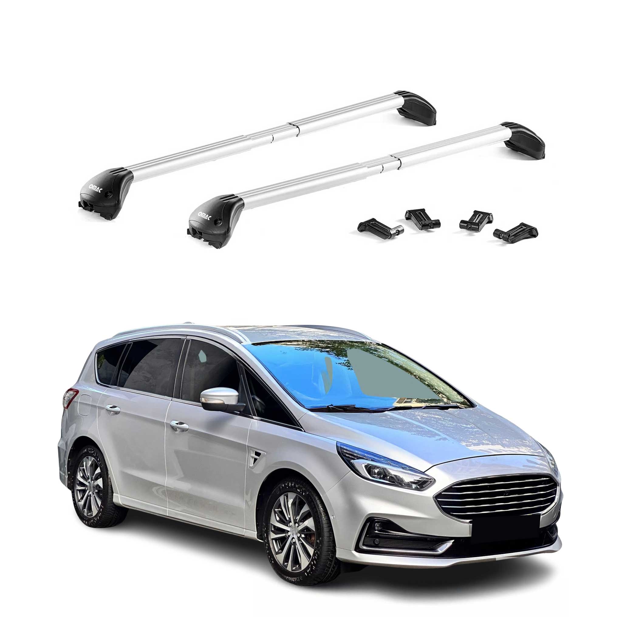 Barres de toit transversales pour Ford S-Max II 2015-2023 Alu Gris 2x ABE