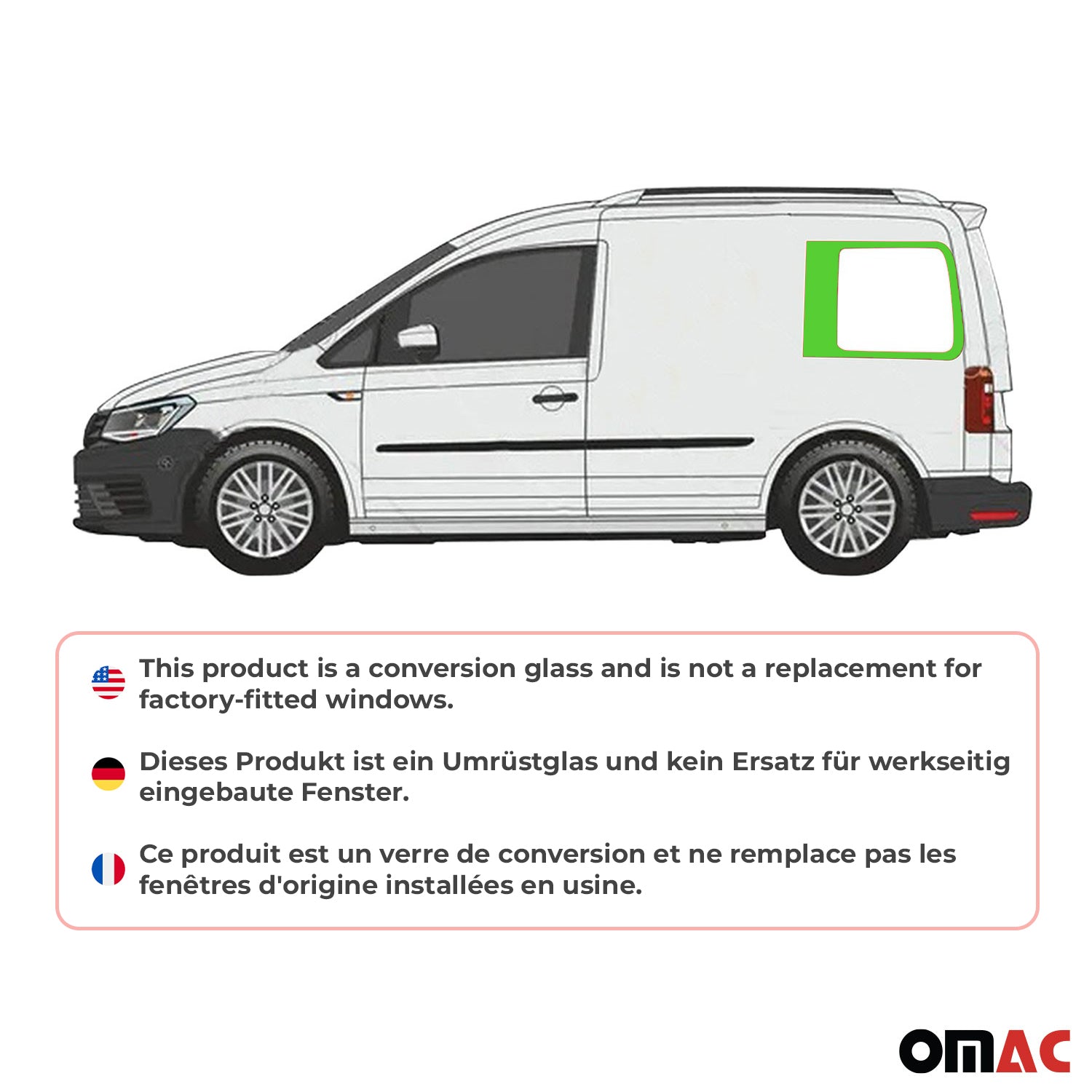 Vitre de Porte pour VW Caddy 2003-2020 L1 Arrière Gauche Verre fixe