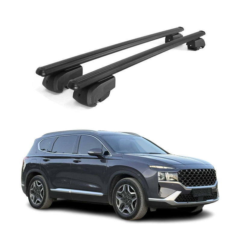 Barres de toit Transversales pour Hyundai Santa Fe 2019-2021 Alu Noir ABE