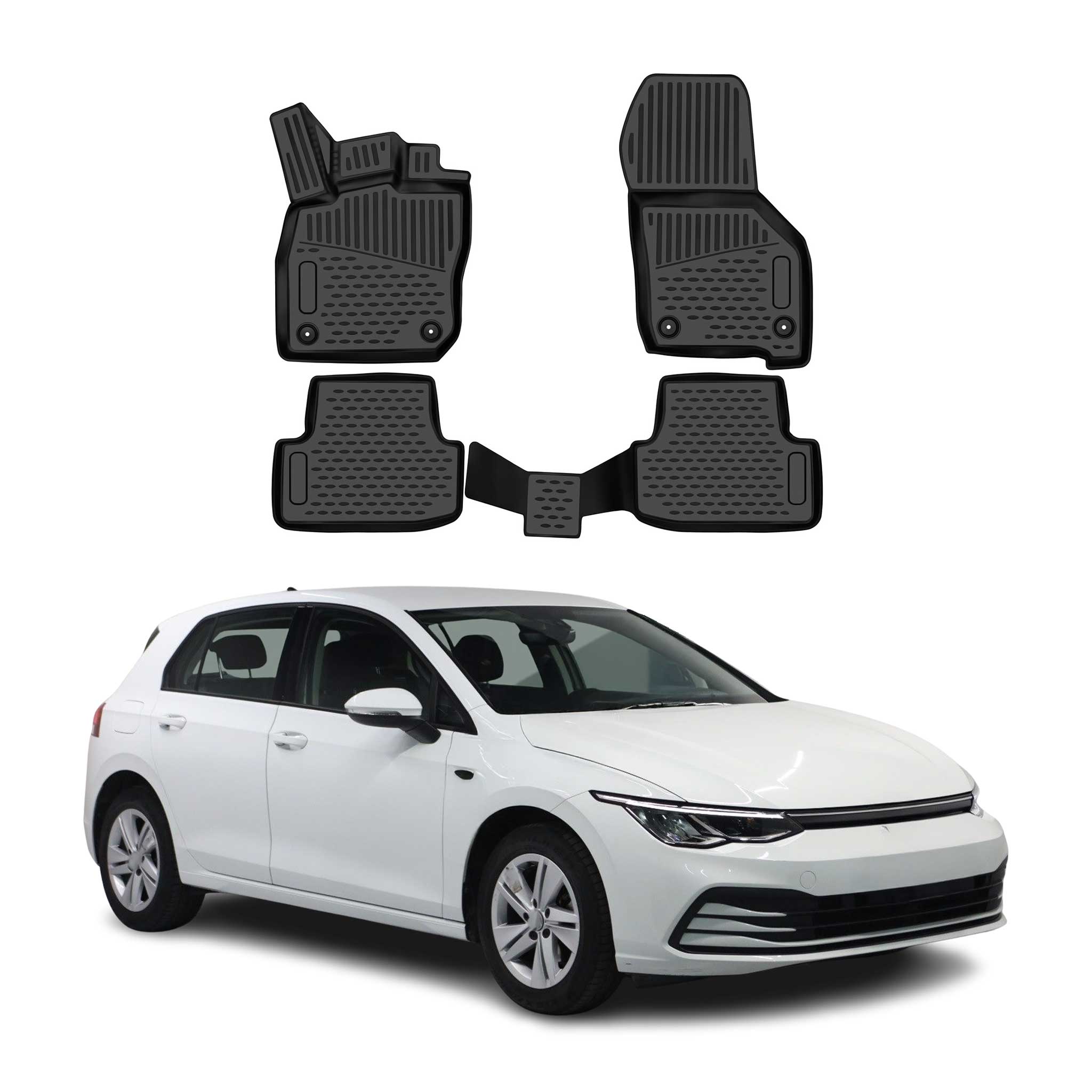 OMAC Tapis de sol pour VW Golf mk8 HB 2019-2026 Hybrid en caoutchouc Noir 4Pcs