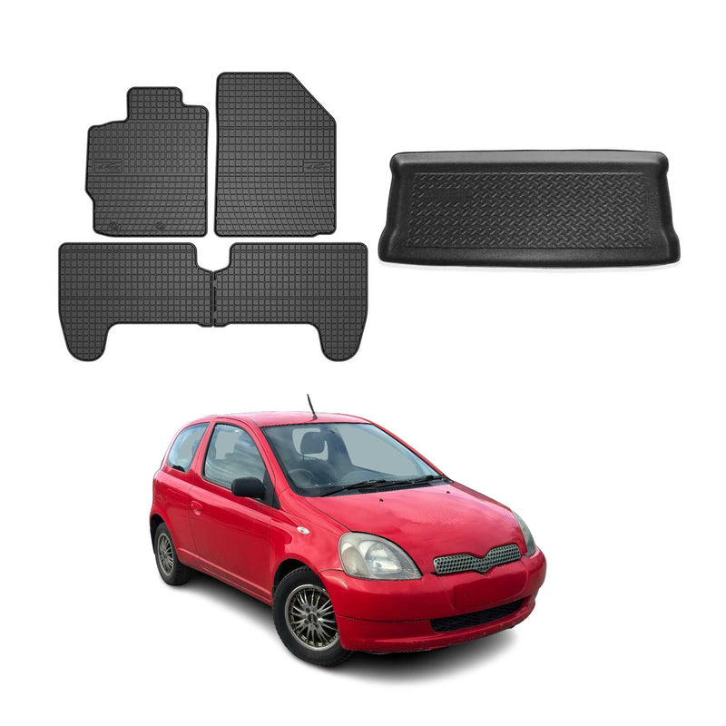 Kit Tapis de sol et coffre pour Toyota Yaris 2000-2005 HB TPE Noir
