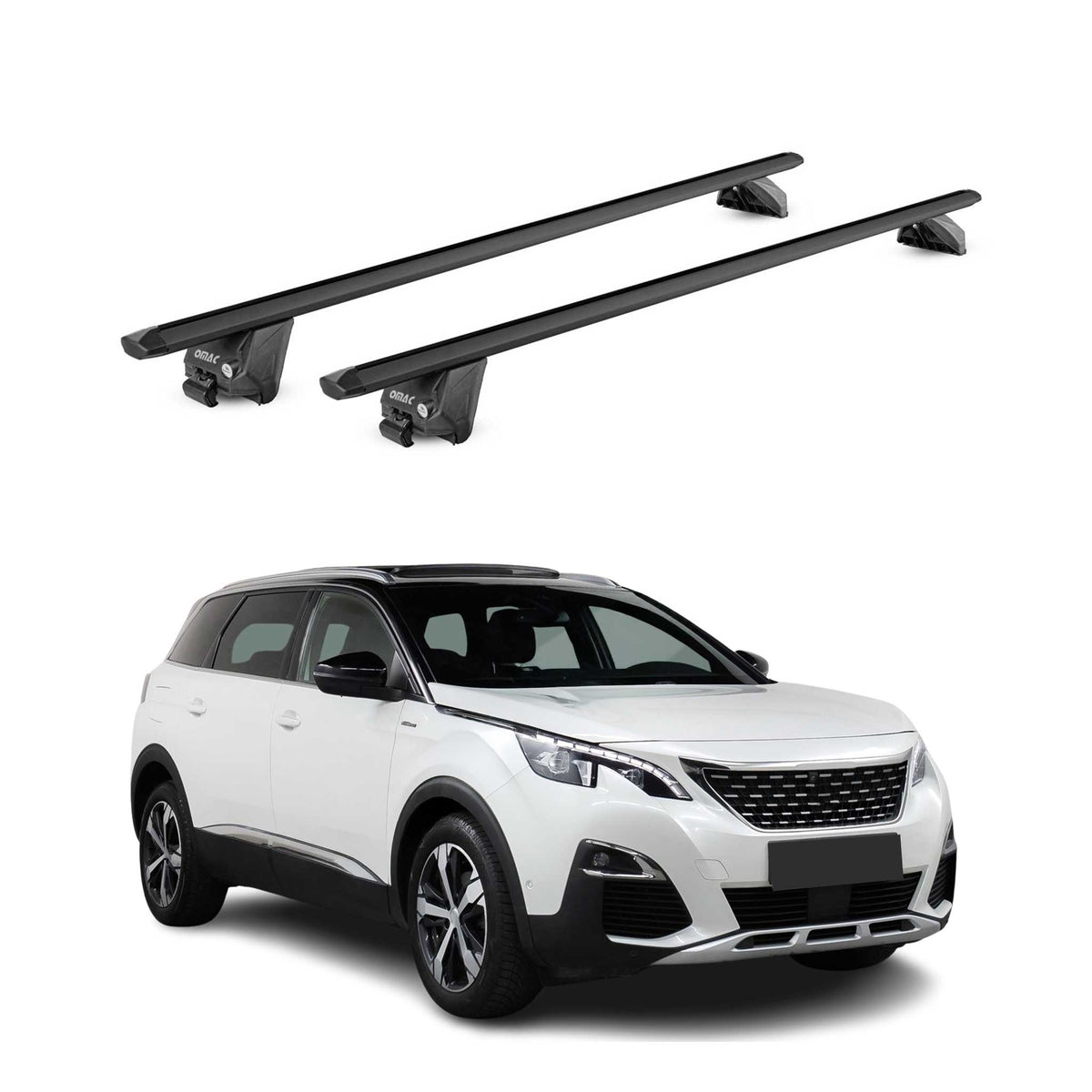 Barres de toit transversales pour Peugeot 5008 2017-2024 Alu Noir 2 pièces ABE