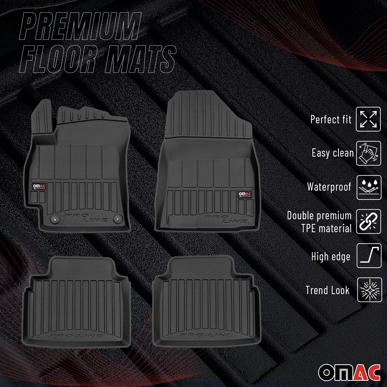 OMAC Tapis de sol caoutchouc pour Hyundai Elantra Berline 2021-2026 Noir Premium
