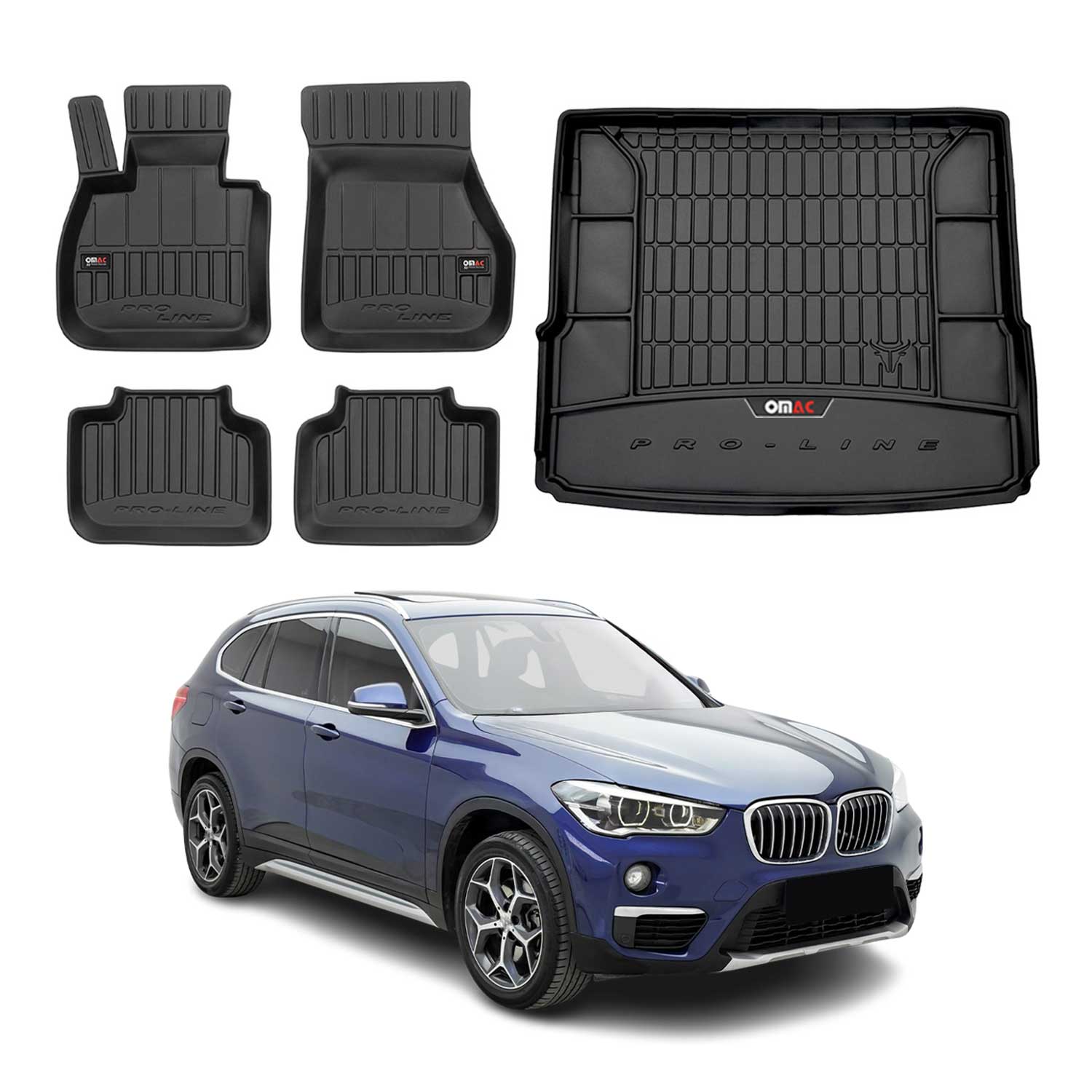 OMAC Kit Tapis de sol et coffre pour BMW X1 F48 2015-2022 Premium Noir