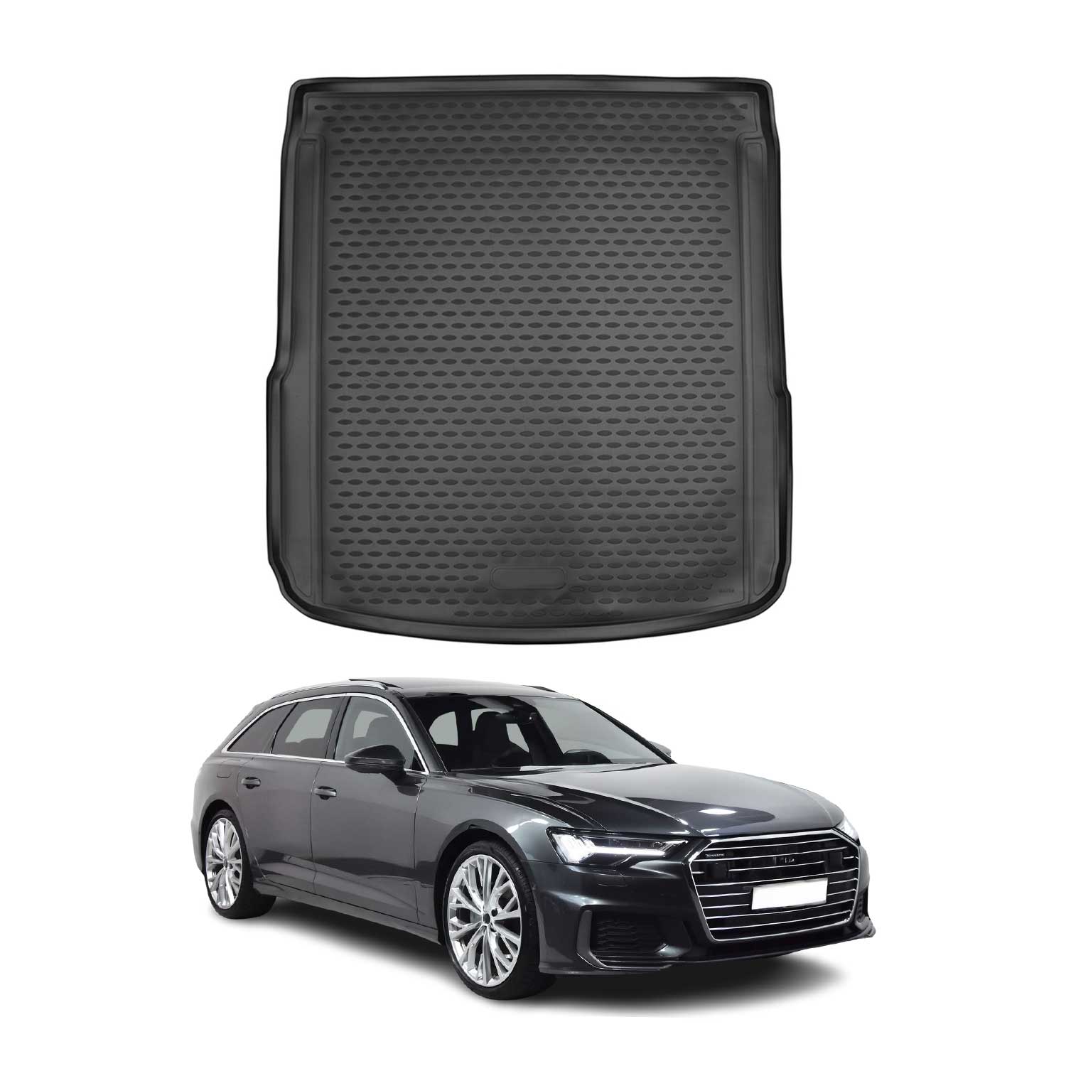 OMAC Tapis de coffre pour Audi A6 C8 4A Break Allroad 2018-2025 caoutchouc Noir