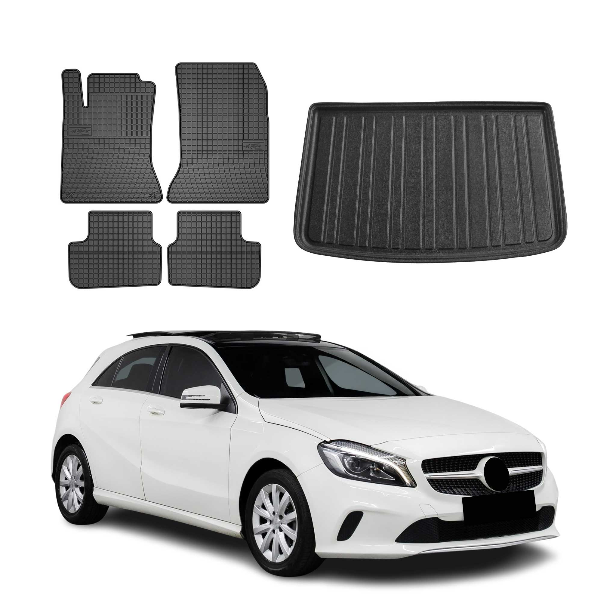 Kit Tapis de sol et coffre pour Mercedes Classe-A W176 2012-2018 TPE Noir