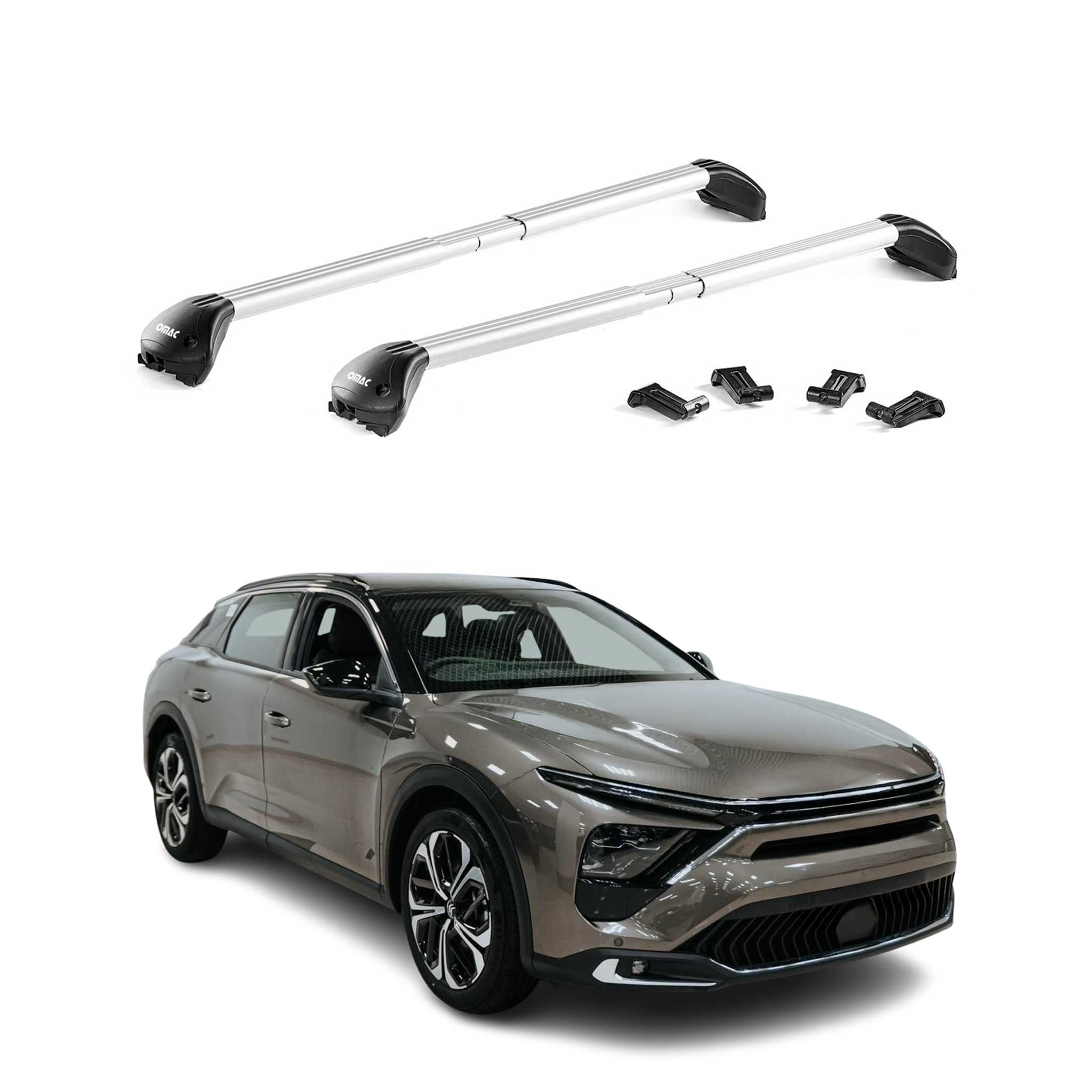 Barres de toit transversales pour Citroen C5X 2022-2026 Alu Gris Argenté 2x ABE