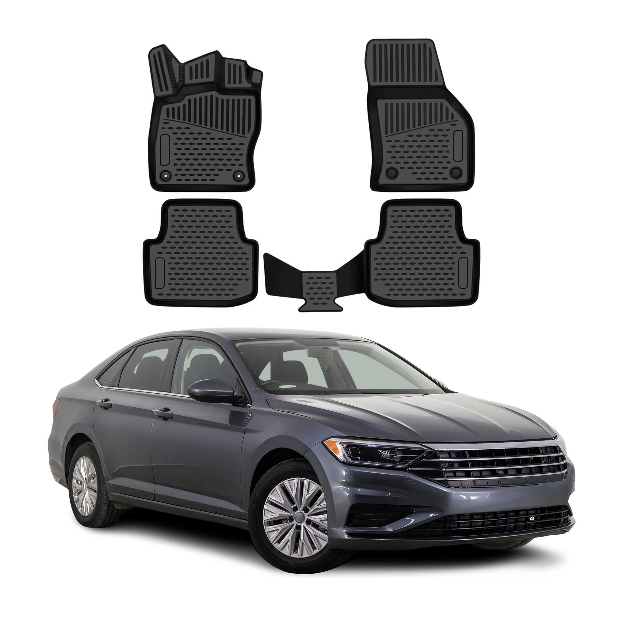 OMAC Tapis de sol pour VW Jetta A7 2018-2021 Pre-FL en caoutchouc Noir 4Pcs