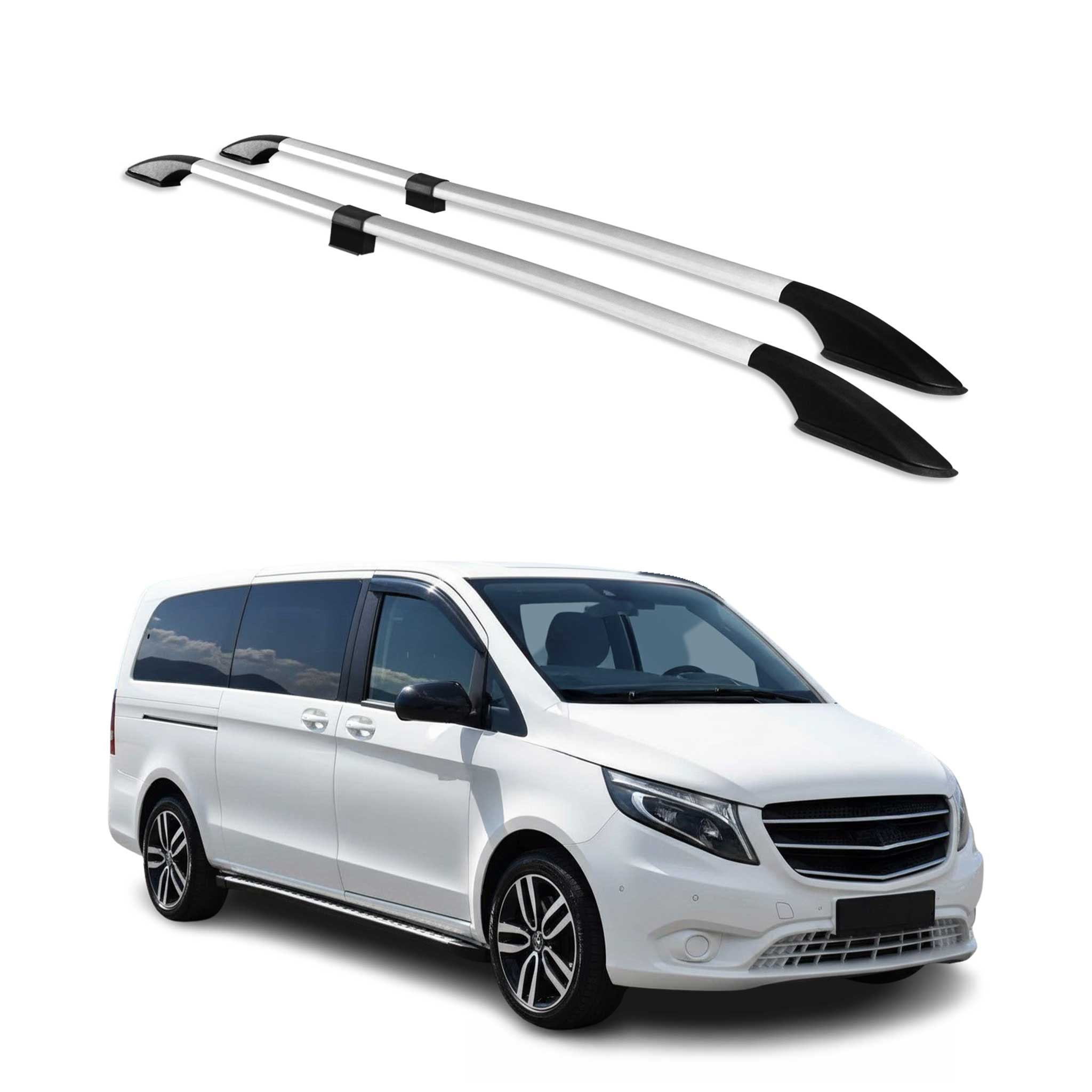 Barres de Toit Longitudinales pour Mercedes Vito W639 W447 2003-26 L3 Long Gris