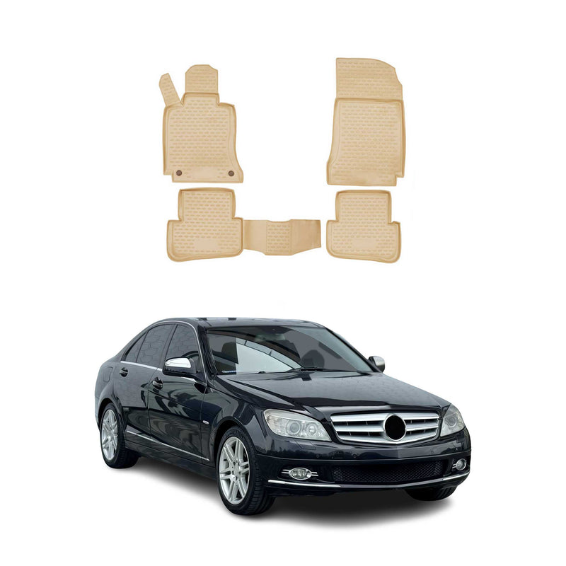Tapis de sol pour Mercedes Classe C W204 2007-2014 en caoutchouc TPE 3D Beige