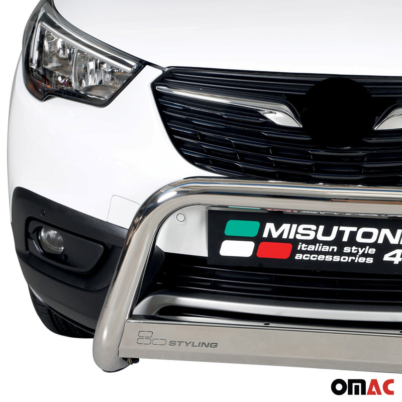 Pare-buffle Avant pour Opel Crossland X 2017-2025 63mm en Acier Inoxy Argent