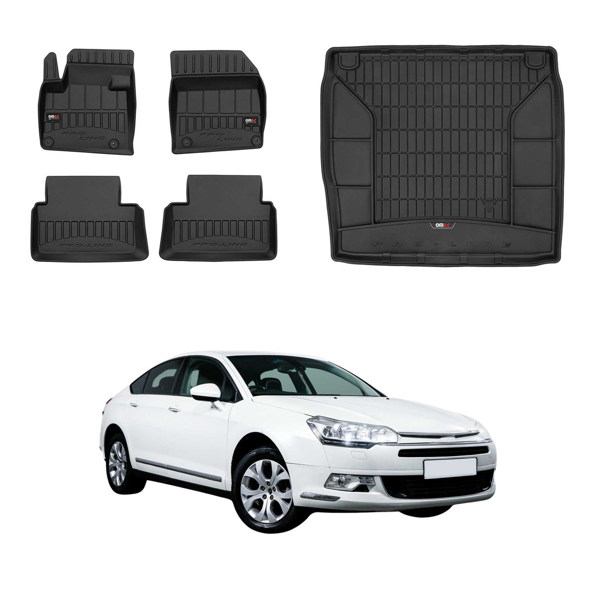 OMAC Kit Tapis de Sol et Coffre pour Citroen C5 Berline 2008-2017 Noir