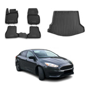 Kit Tapis de Sol et Coffre pour Ford Focus III Berline 2011-2018 Noir TPE
