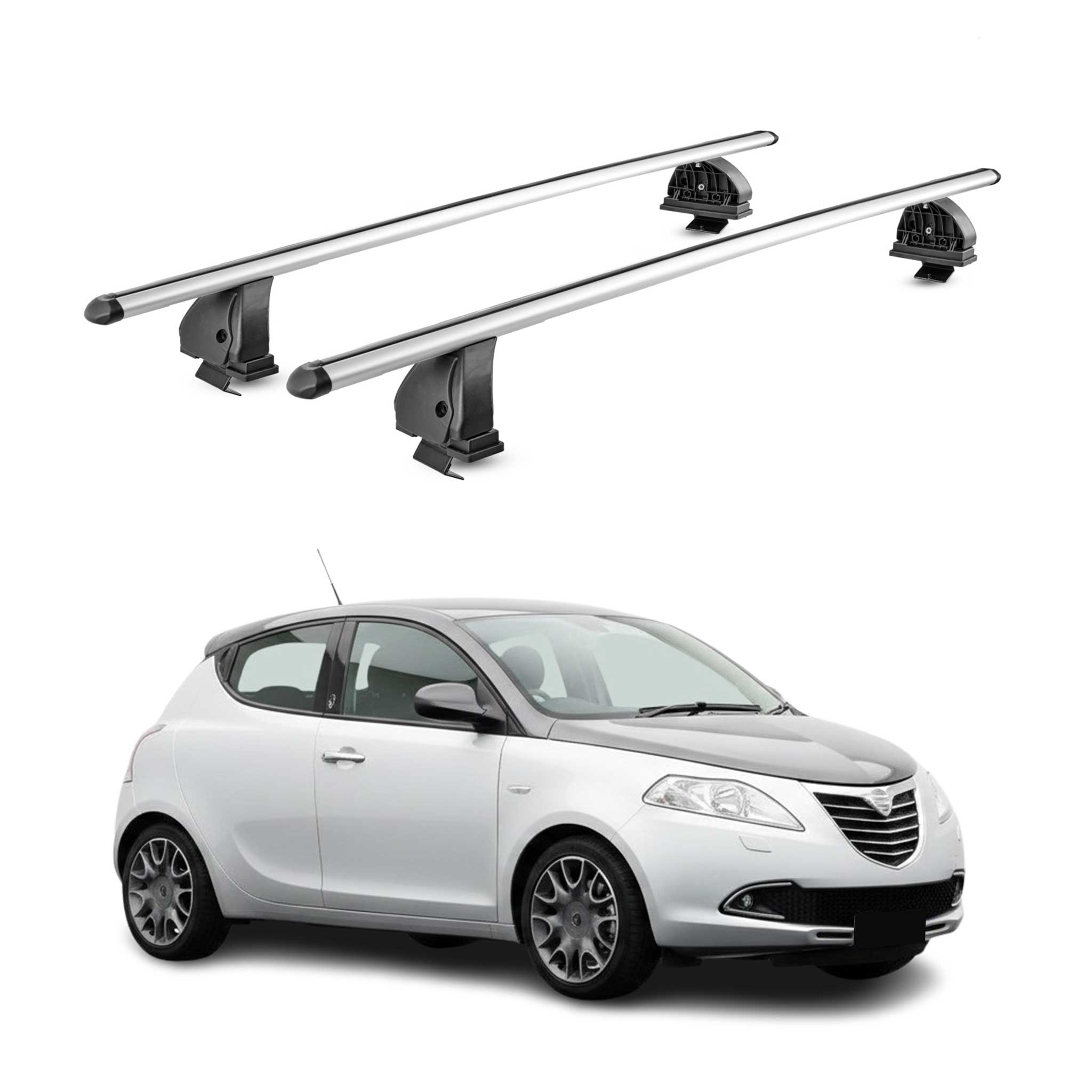 Barres de toit transversales Alu pour Lancia Ypsilon III 2011-2024 TÜV Gris 2Pcs