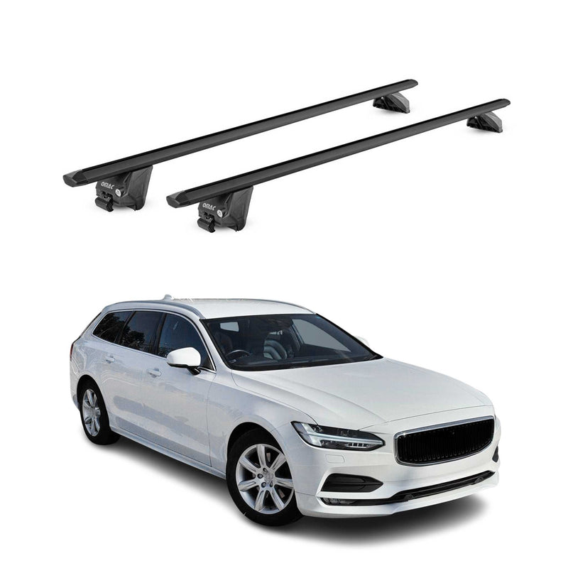 Barres de toit transversales pour Volvo V90 2016-2025 Alu Noir 2 pièces ABE