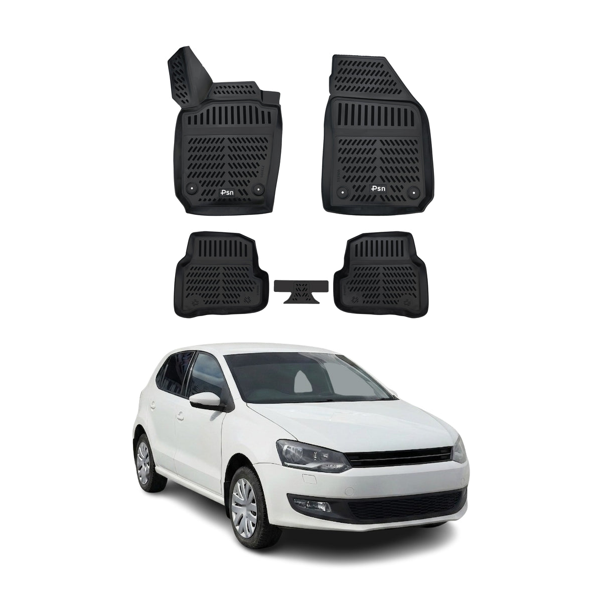 Tapis de sol pour Volkswagen Polo 5 2010-2017 Noir 3D en Caoutchouc TPE 4Pcs