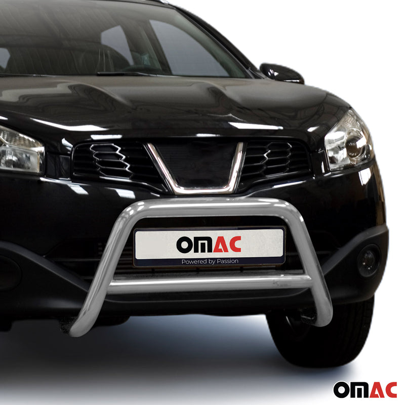 Pare-Buffle Avant Pour Nissan Qashqai +2 2010-2013 en Acier Inox Argent