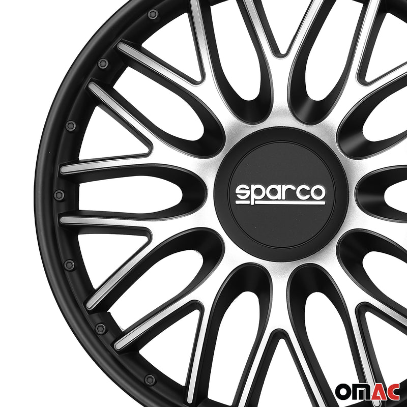 SPARCO Jeu Enjoliveurs de Roues 14 Pouces Noir Argenté en ABS 4 piéces