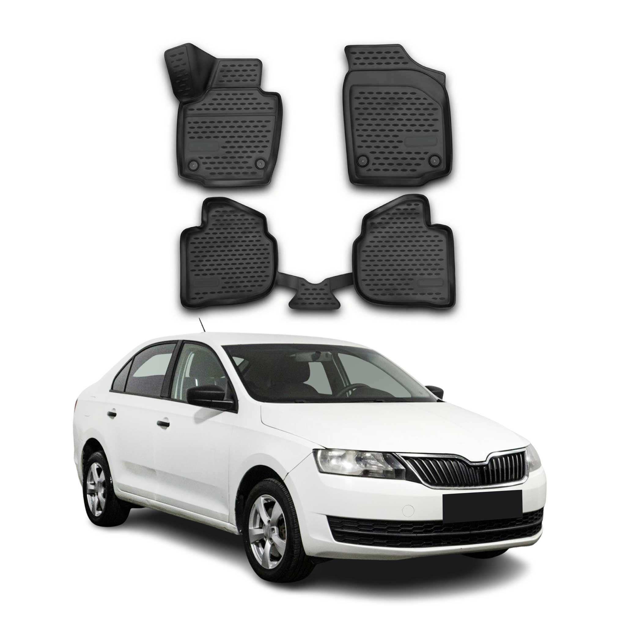 OMAC Tapis de sol pour Skoda Rapid Spaceback 2012-2019 en caoutchouc Noir