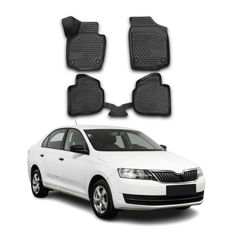 OMAC Tapis de sol pour Skoda Rapid Spaceback 2012-2019 en caoutchouc Noir