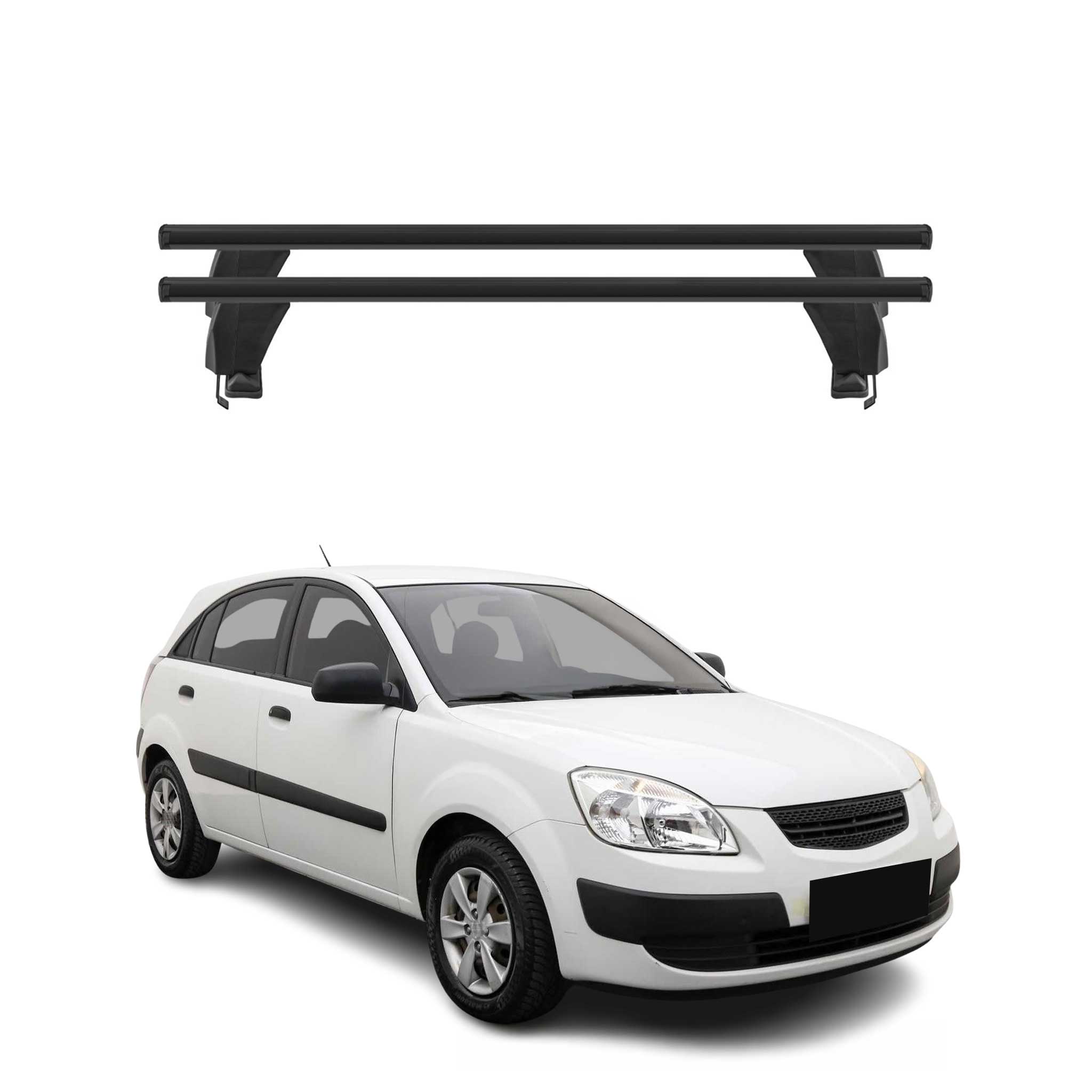 Menabo Barres de toit Transversales pour Kia Rio HB 2005-2011 Alu Noir ABE 2x