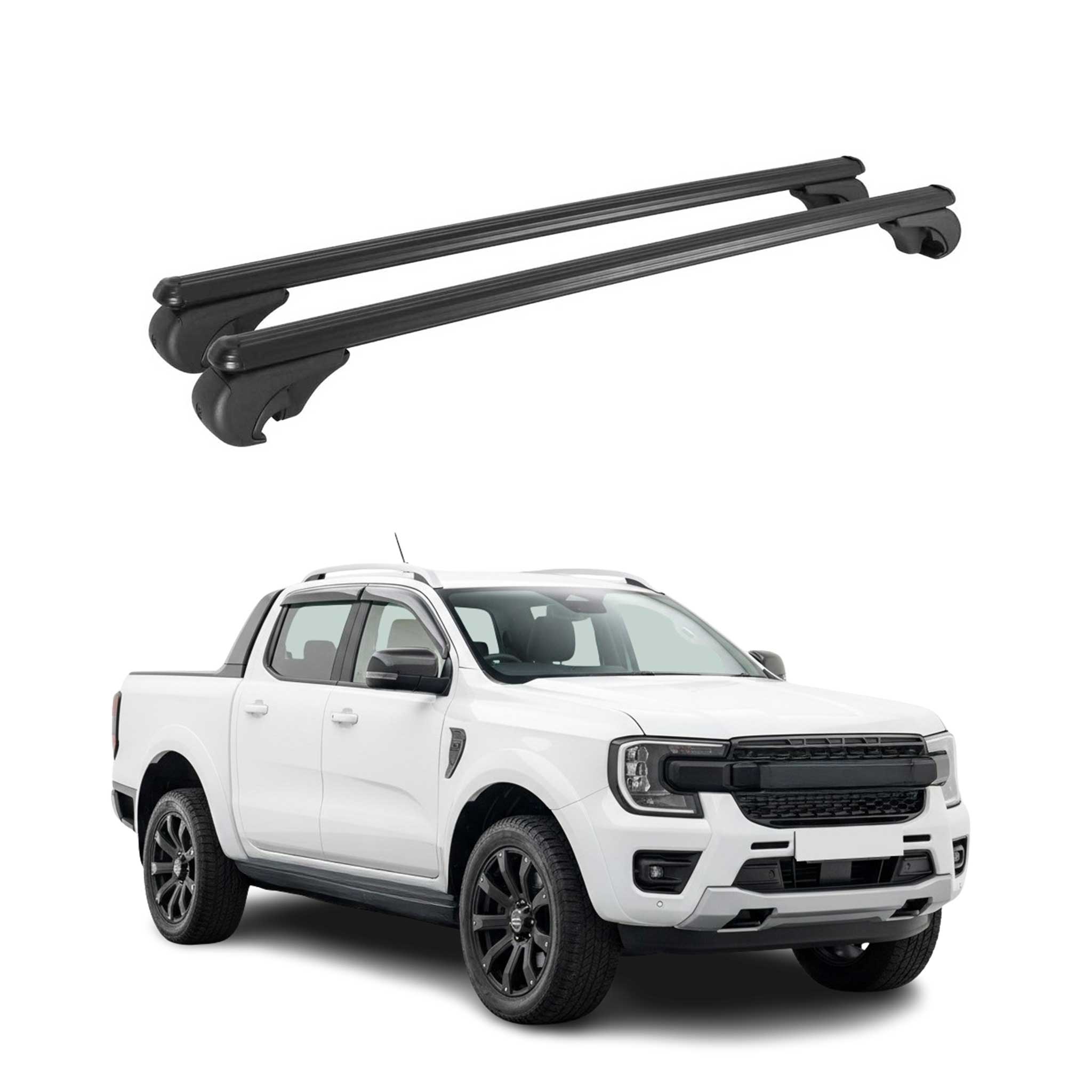 Barres de toit Transversales pour Ford Ranger IV 2022-2026 TÜV Aluminium Noir 2x