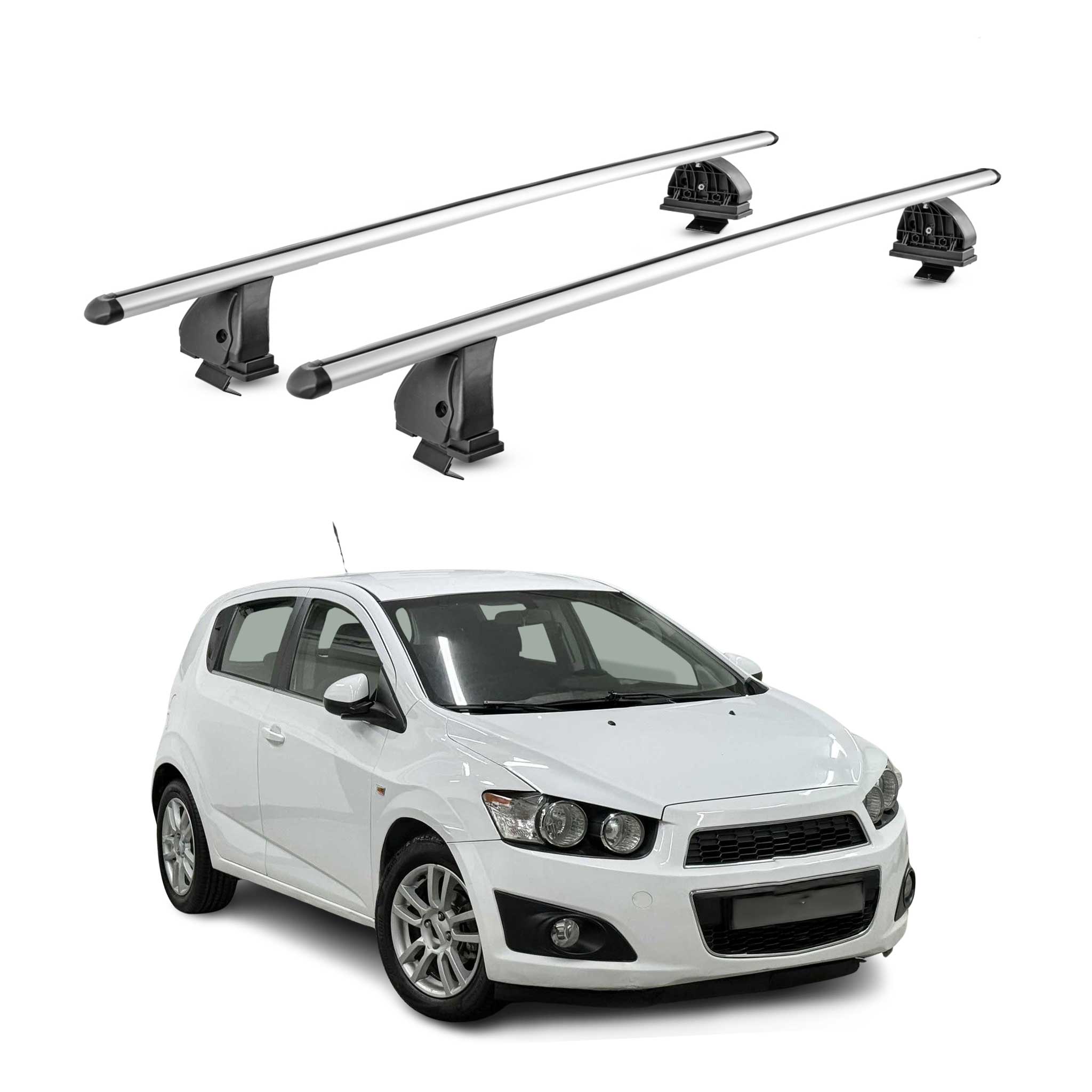 Barres de toit transversales Alu pour Chevrolet Aveo II HB 2012-2016 Pre-FL Gris