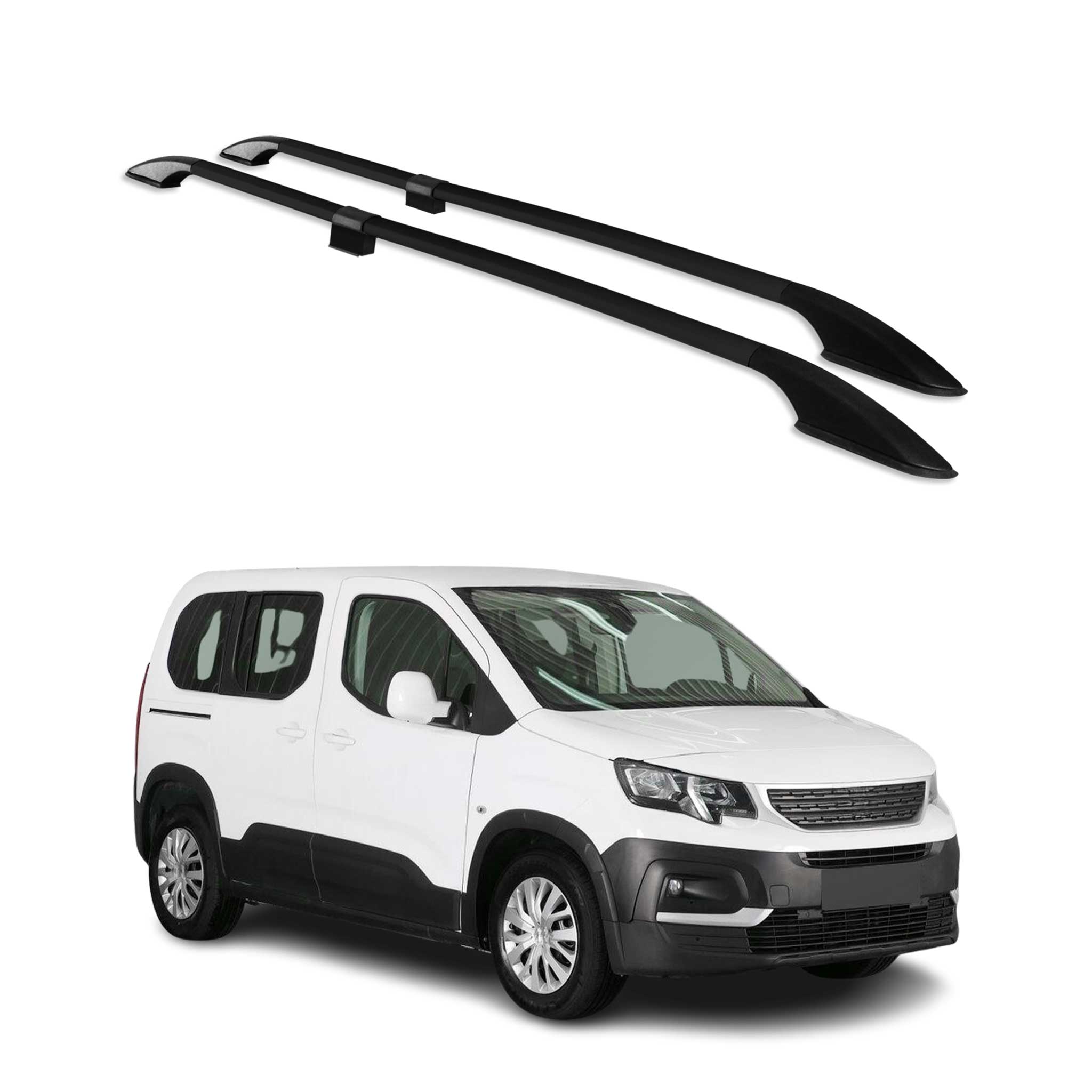Barres de toit longitudinales pour Peugeot Rifter 2019-2026 L1 Aluminium Noir