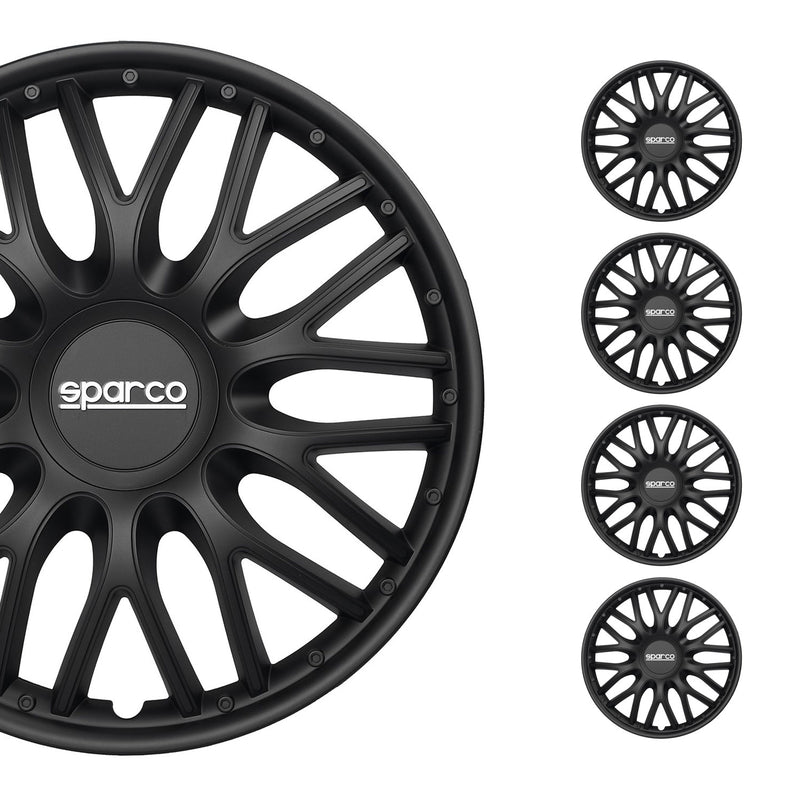 SPARCO Jeu Enjoliveurs de Roues 15 Pouces Noir en ABS 4 piéces