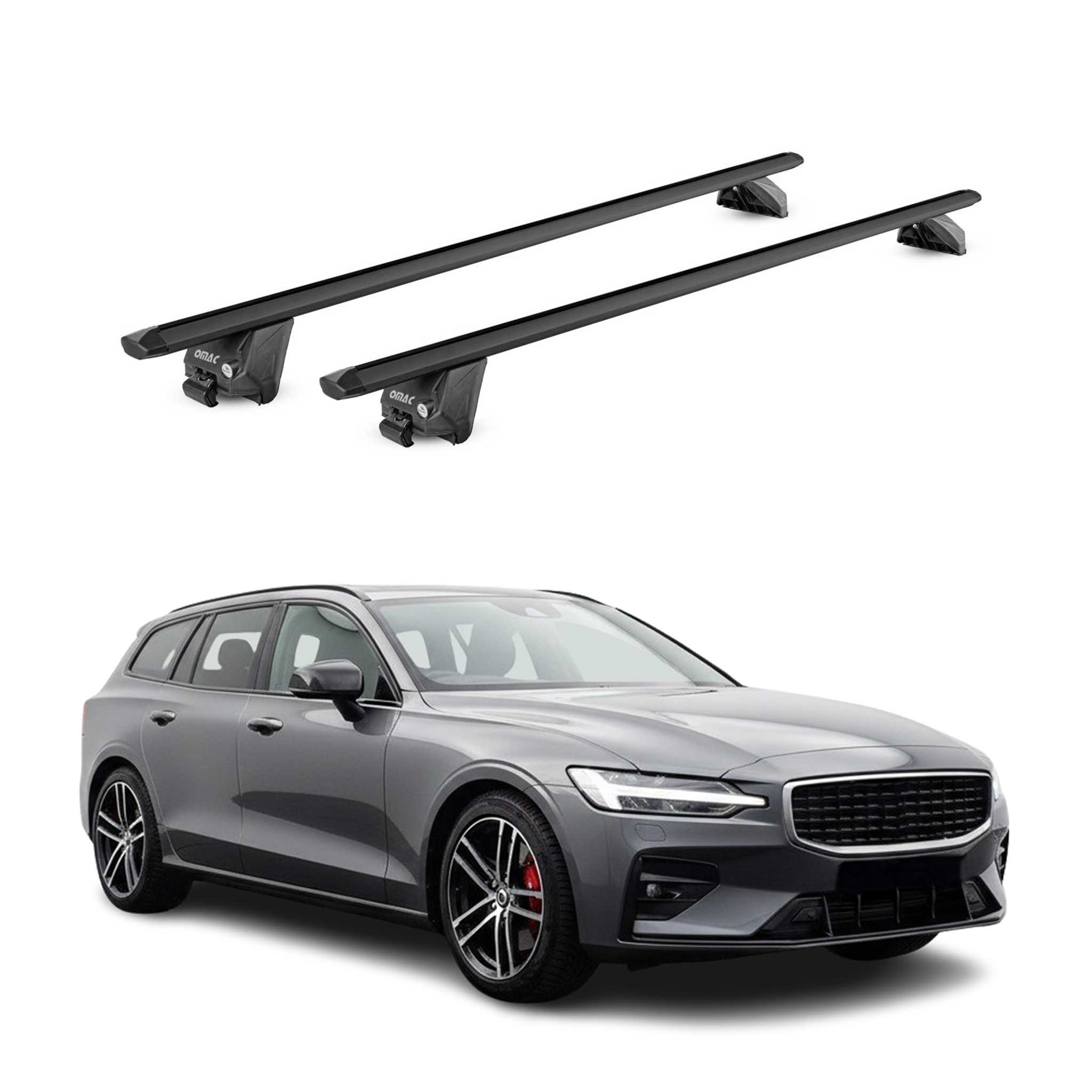 Barres de toit transversales pour Volvo V60 II 2019-2026 Alu Noir 2 pièces ABE