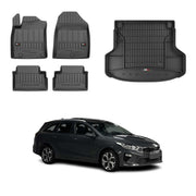 Kit Tapis de Sol et Coffre pour Kia Ceed Break 2019-26 sans Subwoofer Noir TPE
