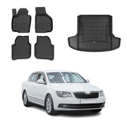 Kit Tapis de Sol et Coffre pour Skoda Superb 2008-2015 Break Noir TPE
