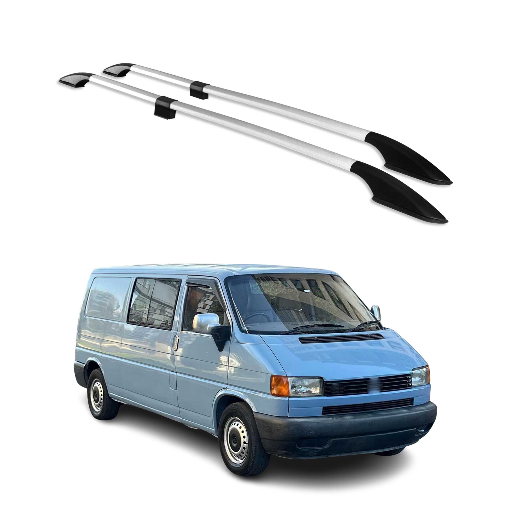 Barres de toit longitudinales pour VW T4 Transporter 1990-2003 L2 Alu Gris
