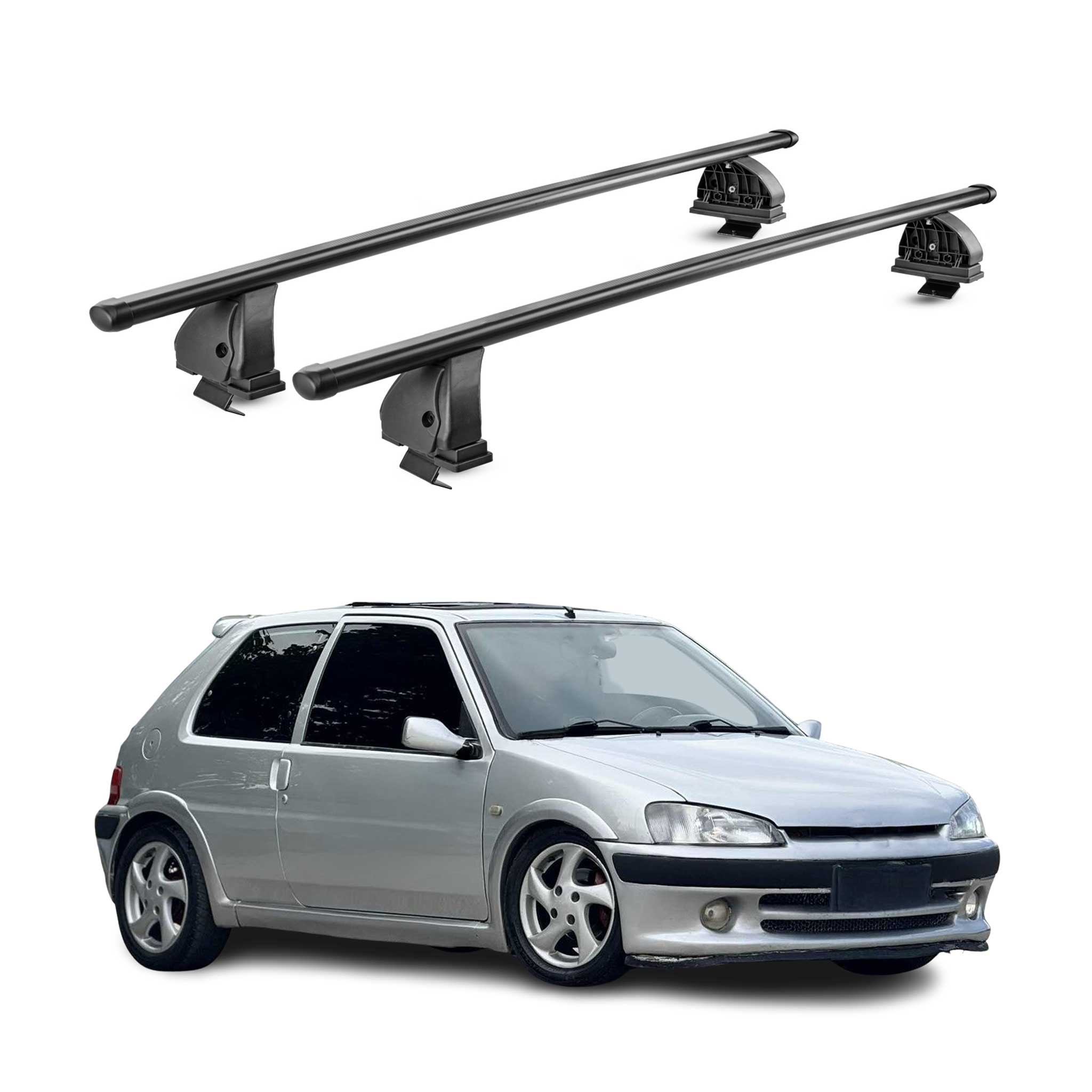 Barres de toit transversales acier pour Peugeot 106 1991-2003 5Portes Noir 2Pcs