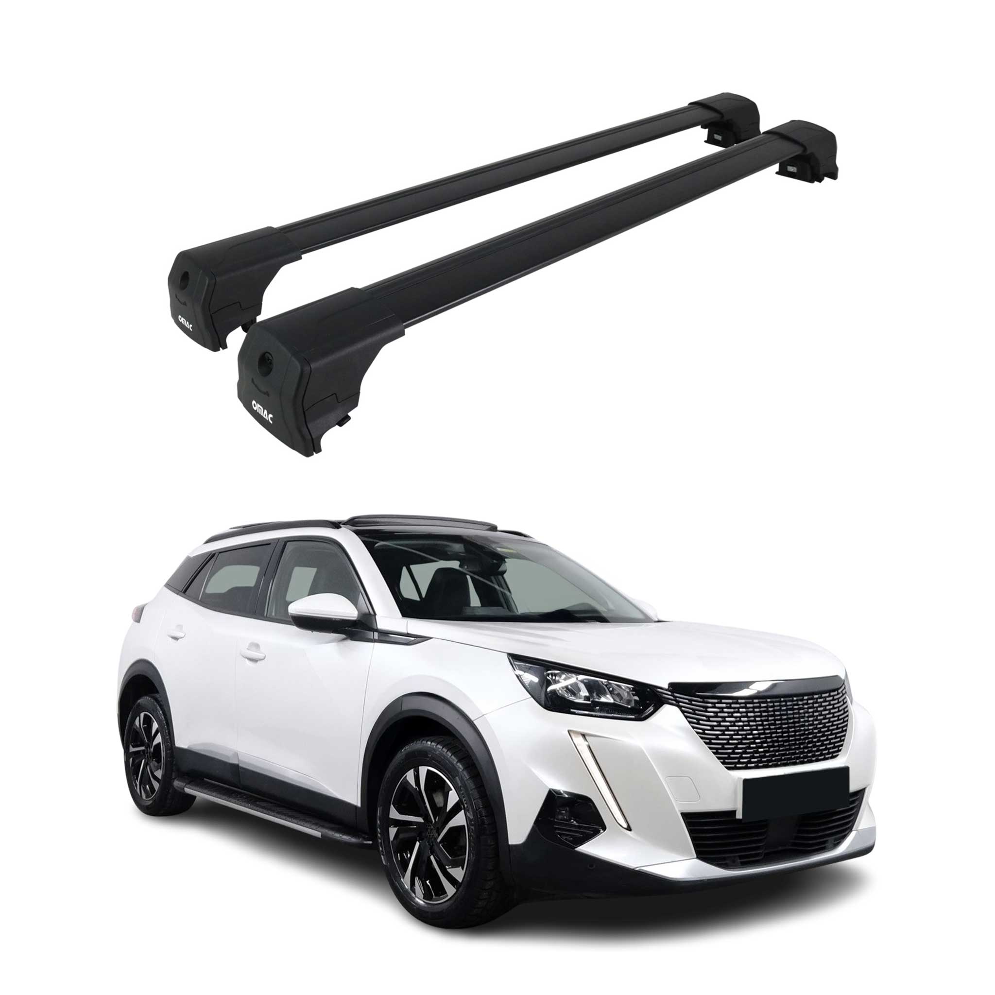 Barres De Toit Transversales pour Peugeot 2008 2020-2023 Aluminium Noir ABE