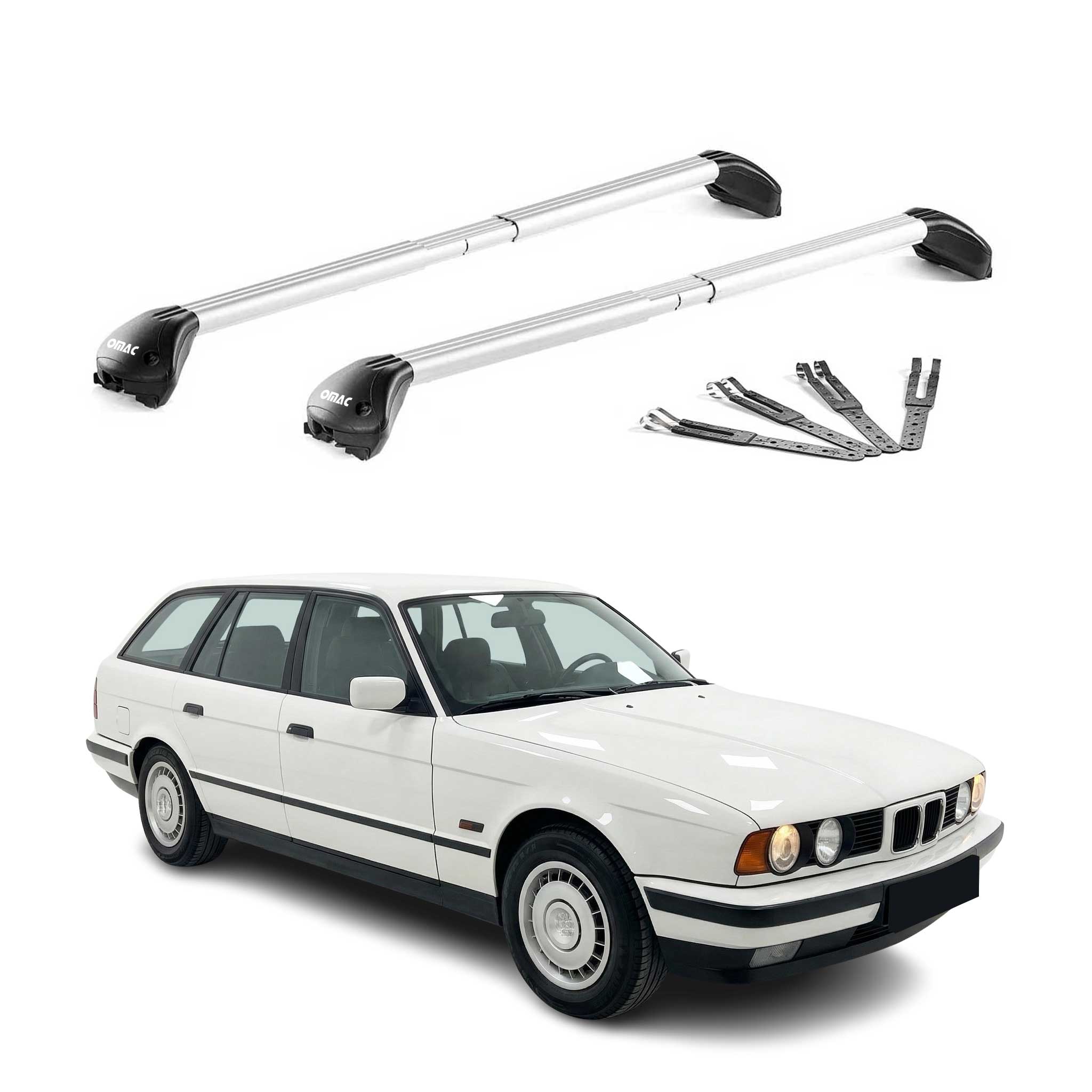 Barres de toit pour BMW Serie 5 Touring E34 E39 E61 1991-2011 5P Gris 2x ABE